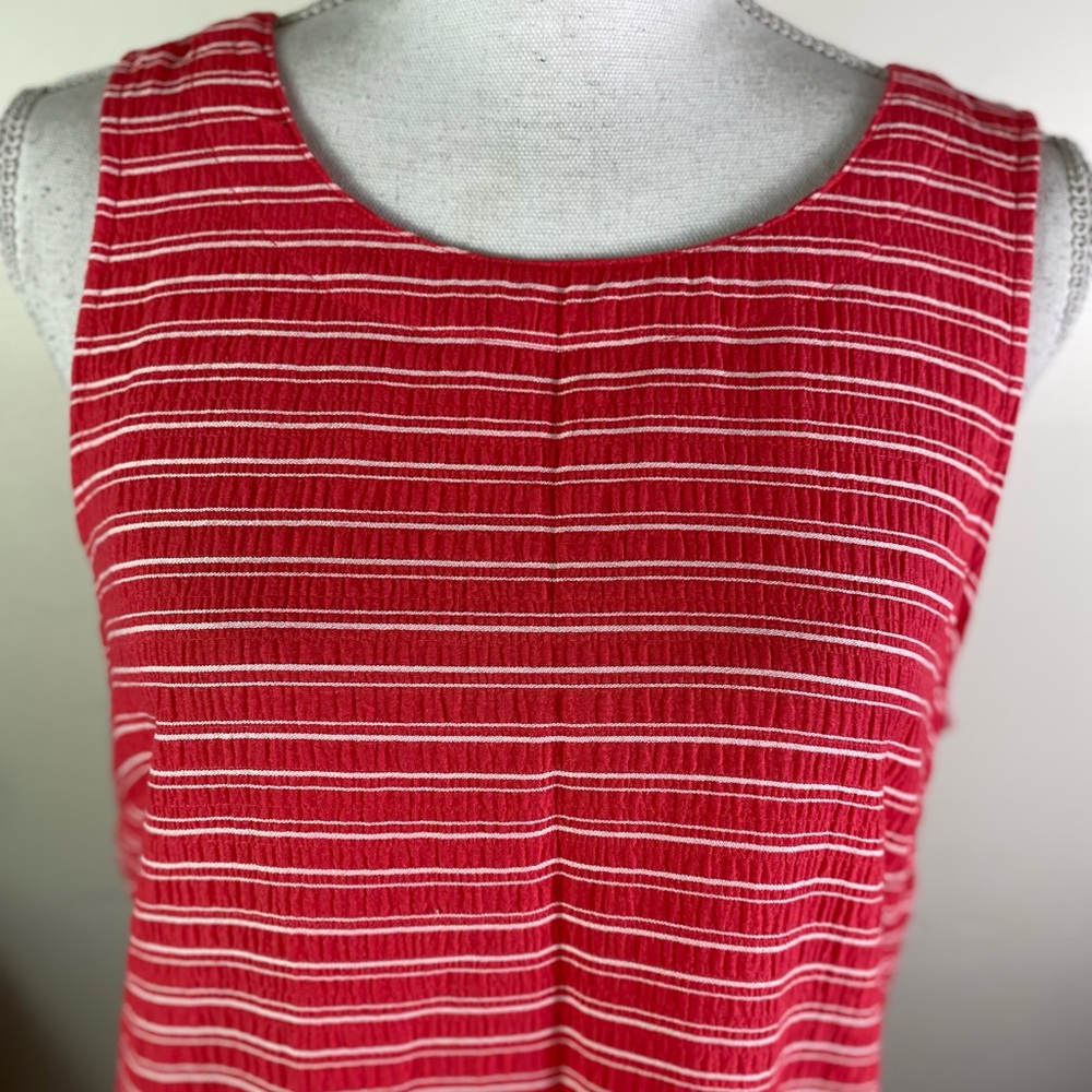 Tommy Hilfiger women’s Sleeveless striped shift Coral/white Dress Sz 10 pockets - Picture 2 of 11